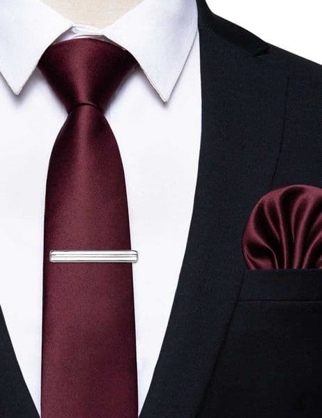 Burgundy Red Luxury Mens Tie Pocket Square Clip Set Fashion Silk Exported Brand 6 CM Slim Necktie for Man Accessories Gifts X250407