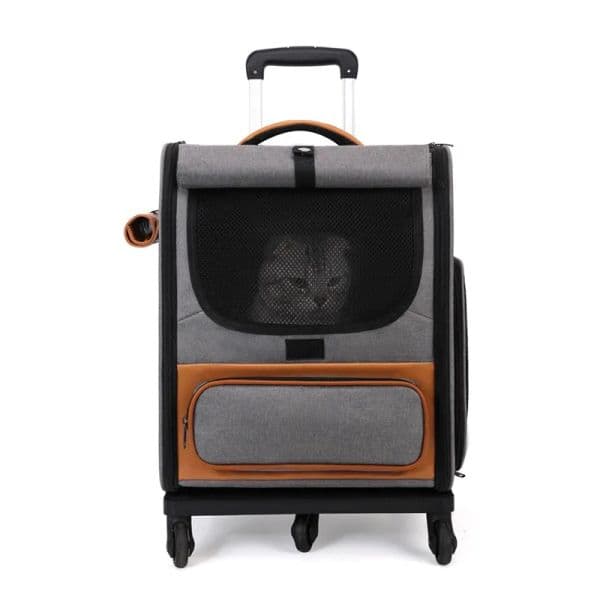 Gardner Pet Cat Carrier with Wheels and Litter Box, Rolling Soft Carrier with Breathable Mesh Windows and Locking Zippers for Long Distance Car Travel