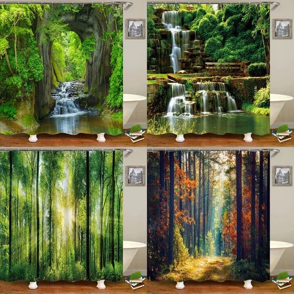 Modern 3D Printing Forest Shower Curtain Green Plant Tree Landscape Bath Curtain With Hooks For Bathroom waterproof scenery 251106