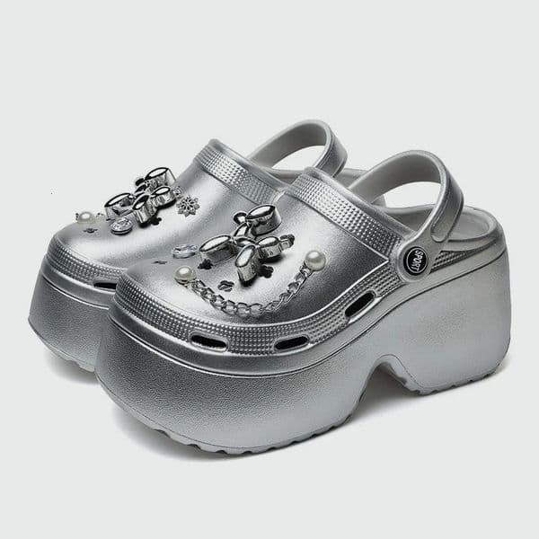 Womens Silver Platform Watch Summer Comfortable Wedge Sandals Womens Fashion Chain Thick Bottom Garden Shoes Womens 250408