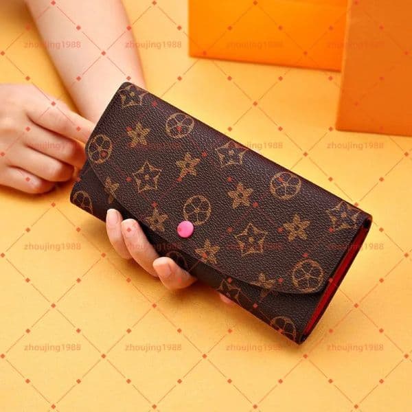 5AA Quality Genuine Leather Wallet Classic Flap Button Women Long Wallets Leather Zipper Coin Purse Woman Card Holder Clutch Bag old flower Purses With out box 01