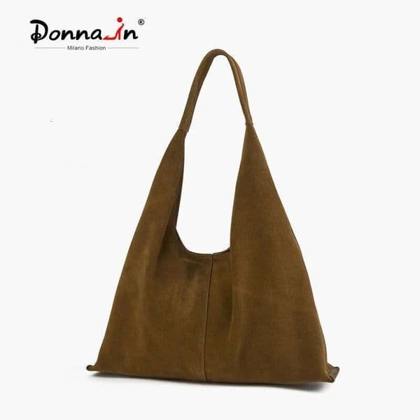 Donna-In Genuine Suede Hobo Shoulder Bag Natural Cow Leather Large Crescent Casual Tote Bags Fashion Commute