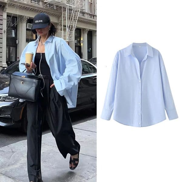 TRAF Elegant Blue Shirts Blouses 2025 Womens Spring Long Sleeve Large Size Tops Fashion Casual Office Loose Tops For Female 250408