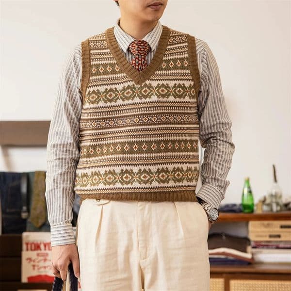 Red Tornado Fair Isle 100 Pure Wool Sweater Vest Sleeveless Pullover Knitwear for Men Women MY0008 251104
