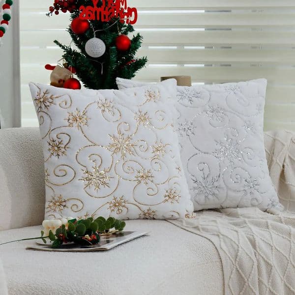 Ultra Soft Decorative Cushion Cover 45x45 Faux Rabbit Fur Sequin Embroidery Decorative Throw Pillow Cover Christmas Snowflake 251104