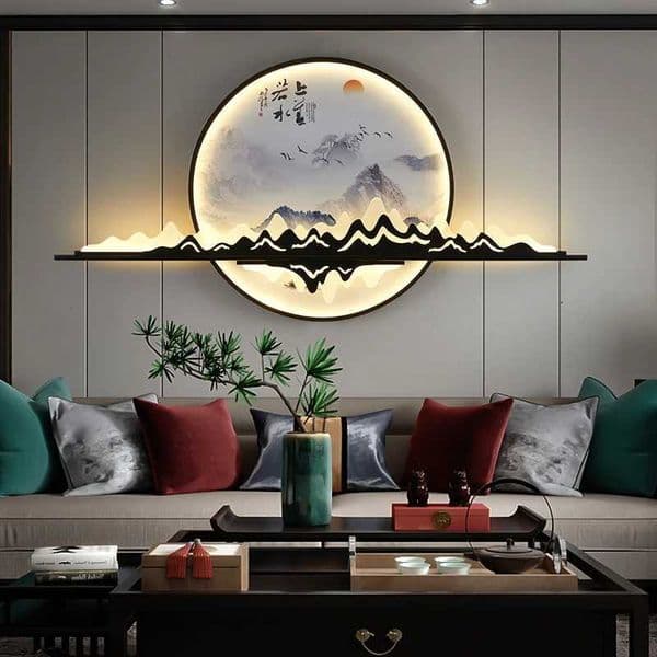 AOSONG Modern Wall Picture Light LED Chinese Creative Circular Landscape Mural Landscape Light for Home Living Bedroom Research X2504091