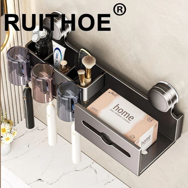 Suction Cup Toothbrush Holder With Paper Towel Holder Bathroom Shelf Mouthwash Cup Toothbrush Holder 251106BJ