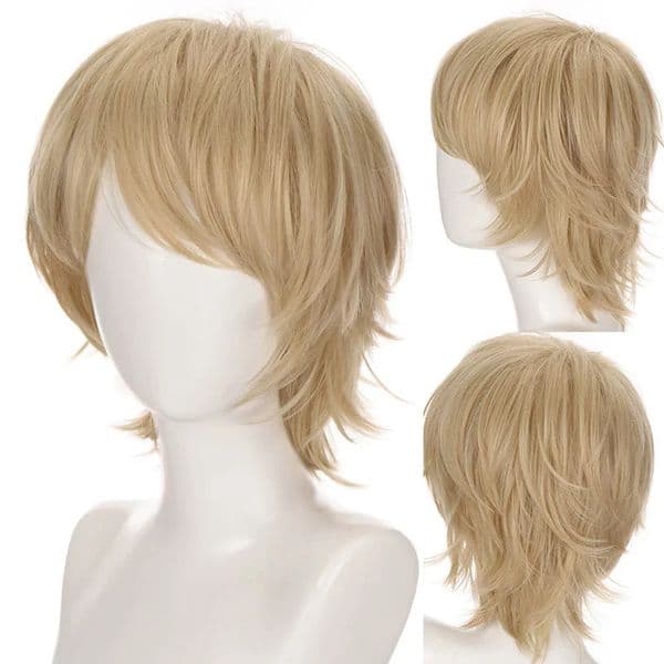 Synthetic Short Straight Flax Blonde Mullet Head Wig Wolf Tail Fluffy Cosplay Men Heat Resistant Wig for Daily Party 251107