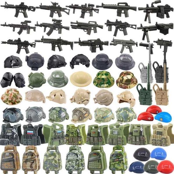 MOC military gun weapon building block soldier M16 M4 rifle submarine gun American printed helmet beret vest with tactical hat brick X250409