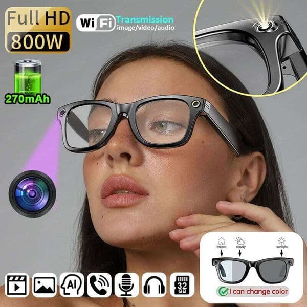 2025LIGE 8Mp Camera Smart Glasses Voice Call AI Translation Video Record Bluetooth Sunglasses Anti-Uv Blue Light Color-Changing Lens