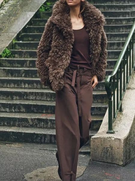 European style womens fashion versatile temperament solid color artificial fur effect short coat jacket 251105