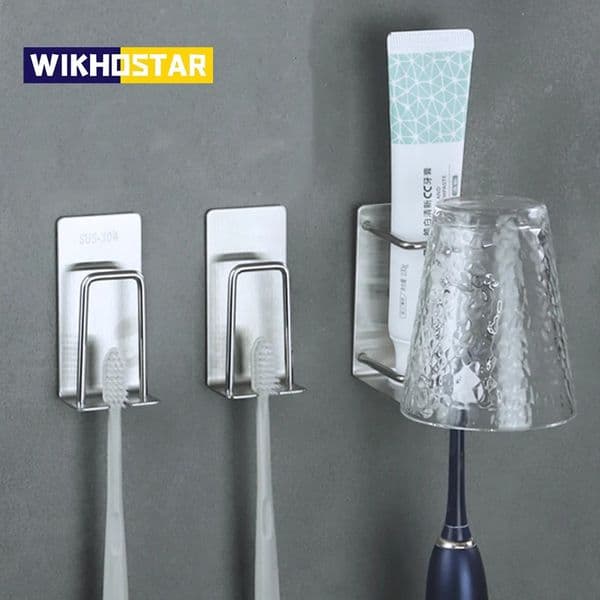 WIKHOSTAR 1/2 pcs Stainless Steel Toothbrush Holder Shaver Cup Wall Mount Toothbrush Storage Rack Bathroom Accessories Set 251106