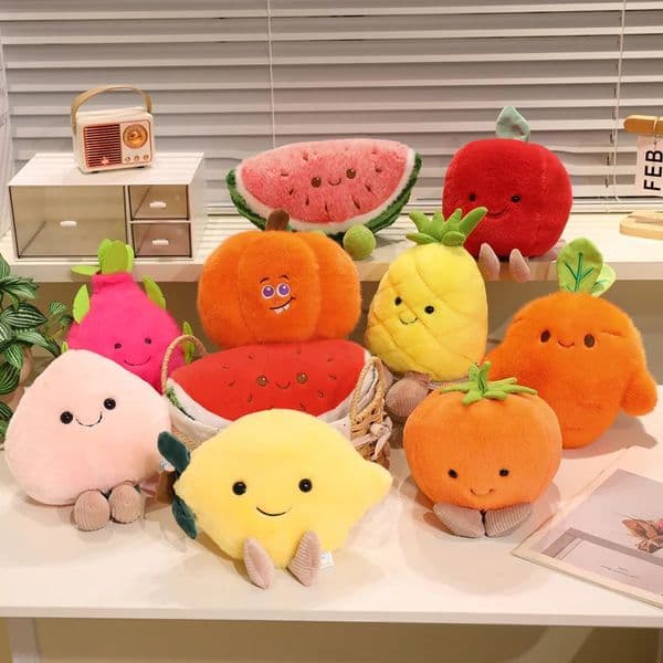 Cartoon Fruit Plush Toy Watermelon Pineapple Persimmon Lemon Apple Dragon Fruit Peach Carrot Pumpkin Stuffed Doll Adorable Gift 251107BJ