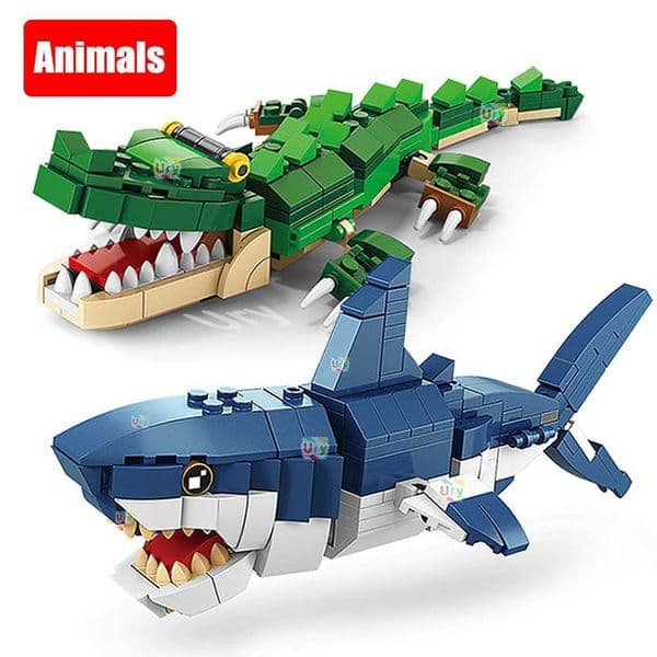 Moc Ocean Fish 3-in-1 Animal Shark Tiger Owl Crocodile Model Set Building Blocks Diy Childrens Assembly Toys Childrens Gifts W250408