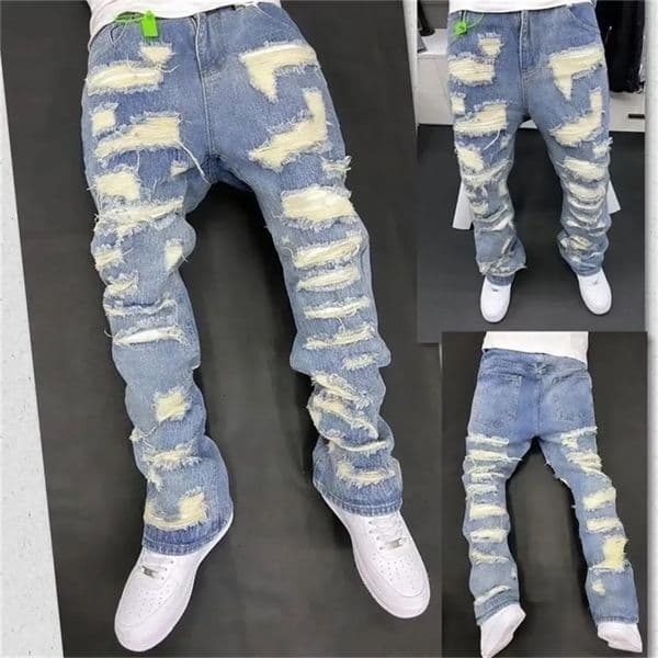 Retro American style jeans strt ripped durable clean suitable for jeans hip-hop culture historical inspiration