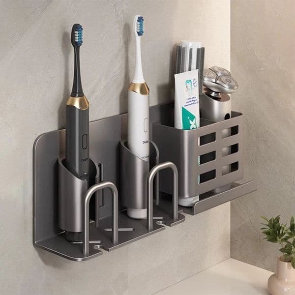 Toothbrush Holder Wall Mounted Self Adhesive Bathroom Toothpaste Cup Electric shaver Storage Rack Aluminum Alloy Holder 251106BJ