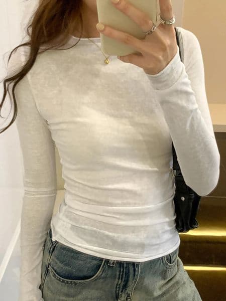 AOSSVIAO Spring and Autumn Tshirt Womens Top Solid Long Sleeve Ruched ONeck 2025 Korean Casual Street Clothing High Quality Basic 250407