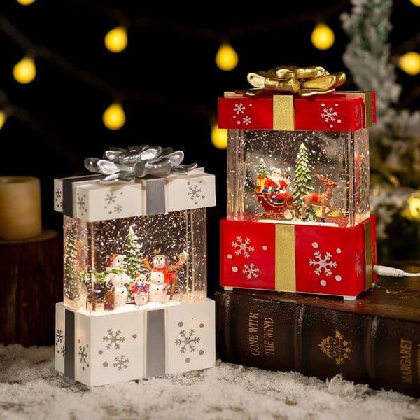 Christmas Music Gift Box Home Decoration Popcorn Scene Village Rotating Santa Statue Christmas Desktop Decor Xmas Kid Child Gift 251110