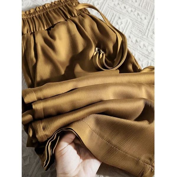 Quality Wide Leg Women Vintage Drawstring High Waist Satin Silk Pants Woman Casual Loose Straight Trousers Z260314