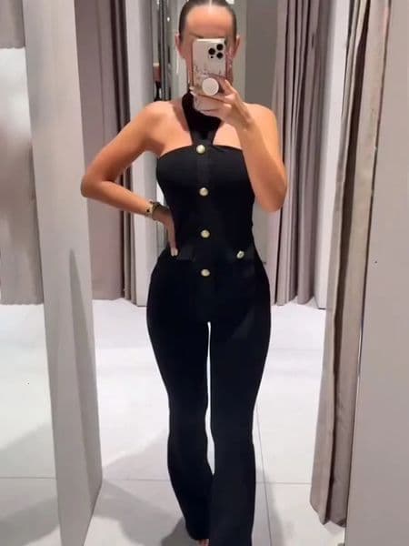 Women 2-Piece Set Elasticity Neck Halter Button Sleeveless Backless Sexy TopCasual Elastic Waist Slim Long Pant 251107