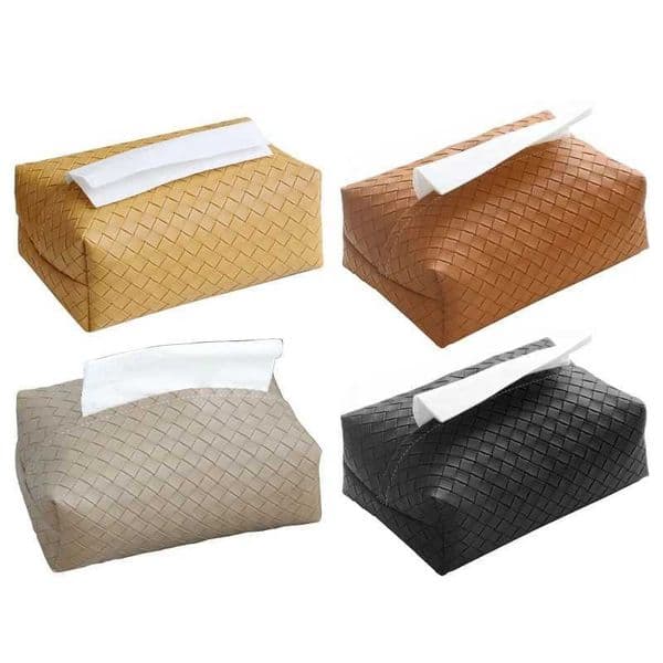 Leather Woven Pattern Tissue Box Rectangle Napkin Holder for Home Bedroom Living Room Desktop Decoration Tissue Paper W251110