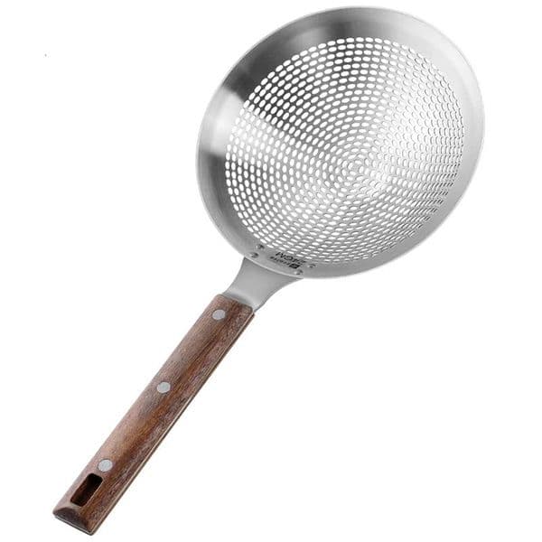 Large Kitchen Strainer Skimmer with Sturdy Wood Handle - 304 Stainless Steel Slotted Spoon Colander Kitchen Tools 250402