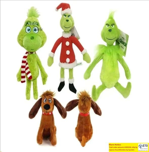 1Pc Stole Plush Toys Green Grinch Stuffed Toy Max Dog Doll Soft Stuffed Cartoon Animal Peluche For Kids Christmas Gifts Gg0820 1031 LL