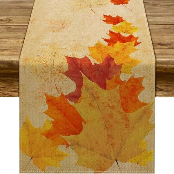 1 Piece of Retro Autumn Leaf Table Runner Colorf Maple Leaf with Beige Base Suitable for Restaurant He Picnic Cafe Autumn Party H251110