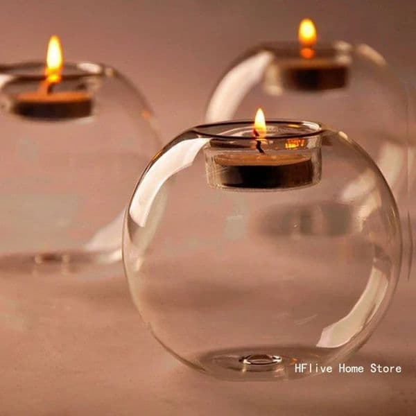 European Exquisite Round Hollow Glass Candle Holder Christmas Wedding Banquet Bar Party Wax Holder Home Decoration Ornaments 251110
