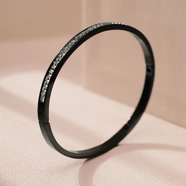 MOONLIGHT Womens Steel Bangle Bracelet Classic Round Cubic Zirconia Bangle Fashion Couple Accessories 251103