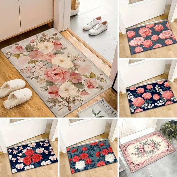 Rose Printed Pattern Mat Outdoor Non-slip Easy To Clean Rug Wrinkle-Resistant Doormat Washroom Entrance Decor Washable Carpet 250407BJ