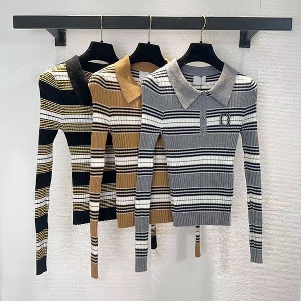 Luxury Women Vintage Knitted Polo Shirts Contrast Color Lapel Neck Shinny Elastic Thin Jumper Tops Autumn Spring Preppy Style Trendy Sweaters