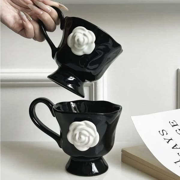 Designer Luxury Camellia Ceramic Mug 400ml Exquisite Design Tea Cup for Afternoon Tea or Coffee Back to School Gift or Souvenir Coffee Cup Gift Christmas