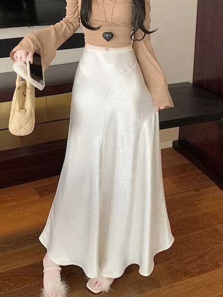 ious and elegant fish tail skirt Aline summer acetate satin long leather classic version gray high waisted womens skiing 250407BANJIA
