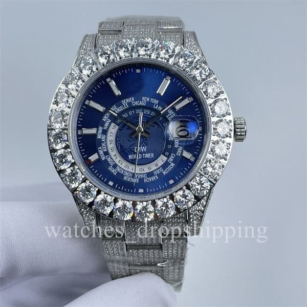Mens Watch 42mm Sky Dweller Automatic Mens Watch Large Diamond Bezel Full Diamond 904l Stainless Steel Strap Luminous Mans Designer Luxury Watches