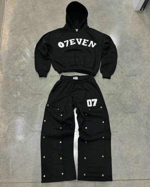 2025 European and American Printed Mens Super Large Hoodie Trousers Suit Buttons Decorative Pullover Clothing Pants 250409