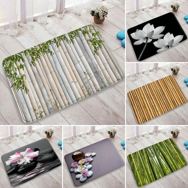 Bamboo Zen Stone Stream Print Mat Washroom Entrance Decorative Washable Carpet Wrinkle-Resistant Doormat Non-slip Easy Clean Rug 250407BJ