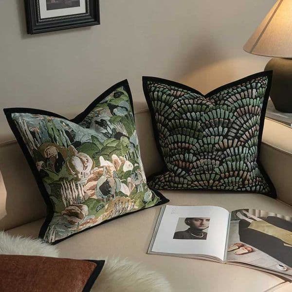 Green Pillows Classical Painting Jacquard Cushion Cover Simple Retro Decorative Pillow Case For Sofa Chair Home Decorations Y251110