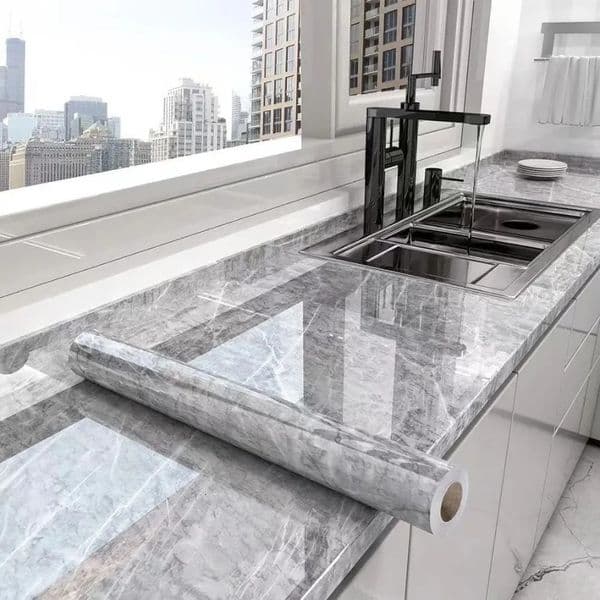 60CM X 20M Kitchen OilProof Marble Sticker Waterproof SelfAdhesive Vinyl Wallpaper for Bathroom Countertop Cabinet Renovation 251107