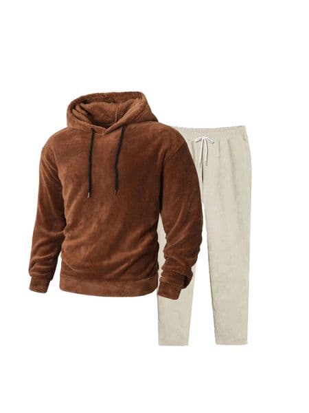 Mens fall/winter set fleece top corduroy pants Cold-resistant top neat pants Multi-colors good for work/casual 251107