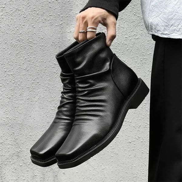 -Selling Mens Trendy British Style Large Size Square Toe Mid-Cut Back Zipper Casual Chelsea Boots 251106
