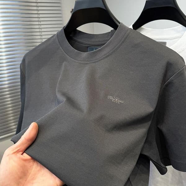 fashion short sleeve T-shirt 2025 summer mens silk cotton comfortable exquisite embossed n round neck top 250410