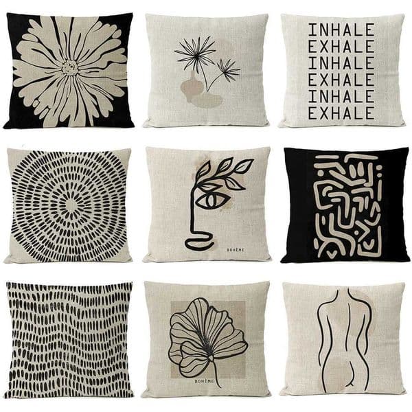 Abstract Black Geometric Linen Throw Pillow Cover Boho Floral Leaf Cushion Home Decor Decorative Decoration Sofa Pillow Case Y251110