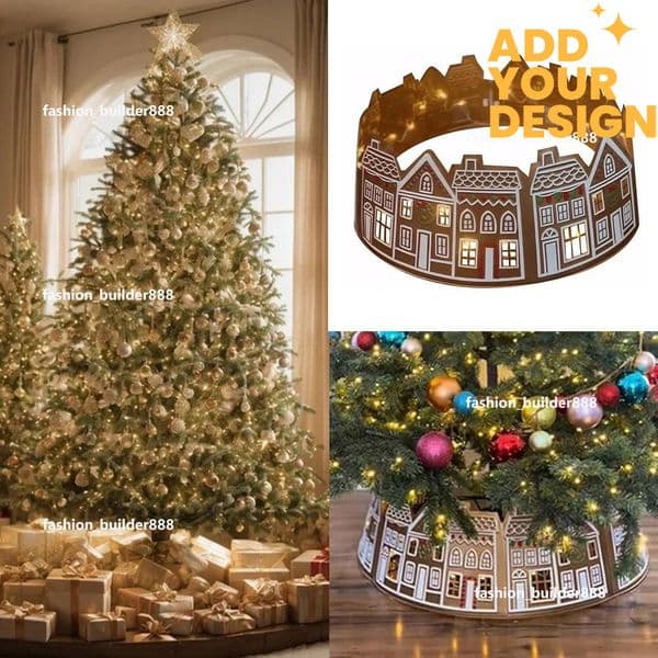 Custom 26Inch Gingerbread House Collar LED Skirt Xmas Stand Base Cover for Artificial Christmas Tree