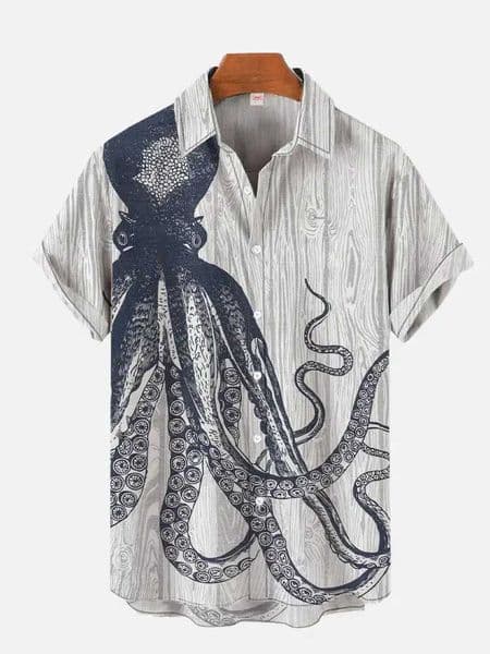 Summer mens octopus print shirt short sleeved Hawaiian beach animal cartoon pattern casual shirt X250410
