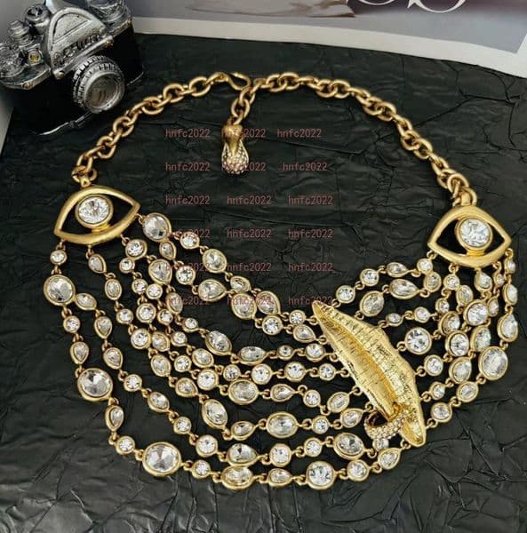 Vintage Crystal High-End Full Diamond Heavy Industry Eyes Choker Necklace Mouth Embellishments Multi-layered Necklaces For Women Wedding Party Accessories