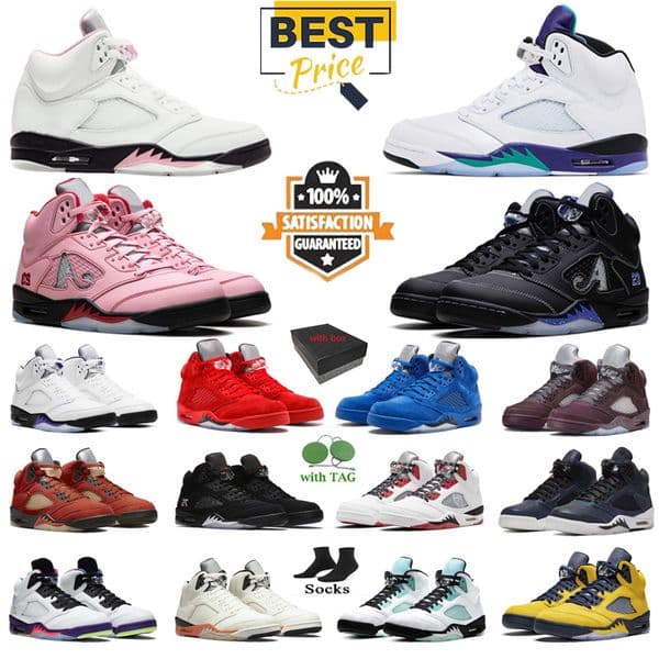 With box 2025 Design 5s Sneakers Racer Blue Medium Soft Pink Arctic Pink Grape Men Women Outdoor Casual Classic Comfort Basketball Shoes 36-47