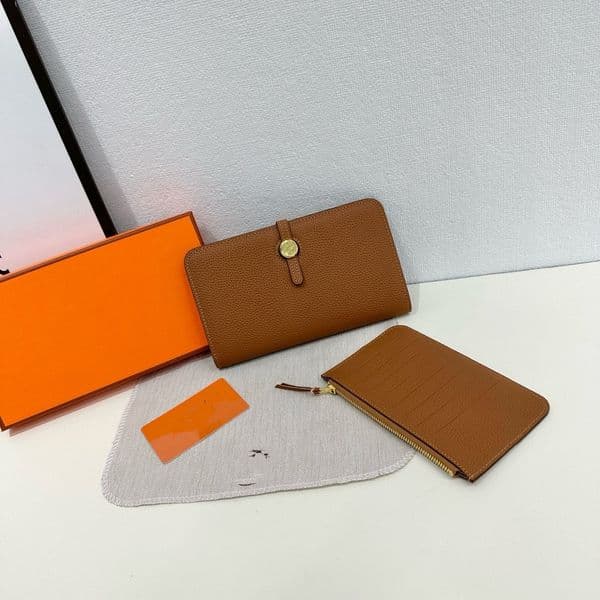 Rectangular togo leather mini wallet with gold buckle passport birthday gift card holder 2025 women's wallet coin wallet size 20cm with box