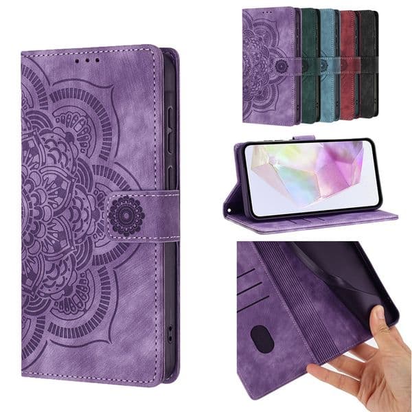 S26 Flower PU Leather Wallet Cases For Samsung S25 Edge FE A37 A57 A17 A07 A06 S23 Plus S24 Ultra A56 A36 A26 A16 A25 Imprint Datura Floral ID Card Slot Cover