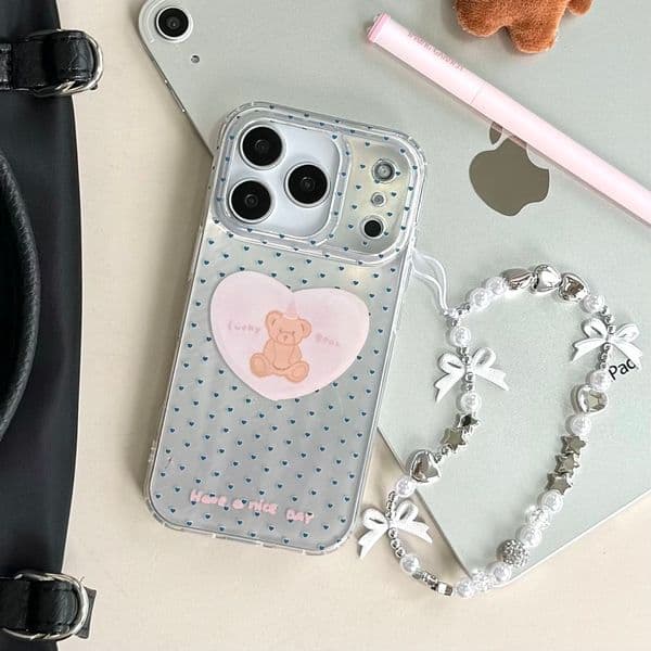 Polka Dot Heart Bear Phone Case Suitable for iPhone 17 Pro Max Protective Cover Cartoon iPhone 16/15 Pro
